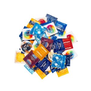 Condoms 100 Pack Variety Combo - 4 in One, Extra Ribbed, Super Dotted, Ultra Thin, Over Time, Snug Fit, Extra Lube and Clear Flavored Condom