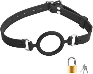 51dwKDlfCCL. AC SL1001 Open Mouth Gag with Padlock Adjustable Oral Sex Leather Strap On Silicone O-Ring Muzzles Restraints for Men Women
