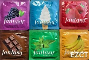 71SuIDcHV9L. AC SL1400 Fantasy Flavored Condoms Pack 48 Condoms : Variety of Flavors Such As Vanilla, Strawberry, Mint, Grape, Chocolate, and Banana.